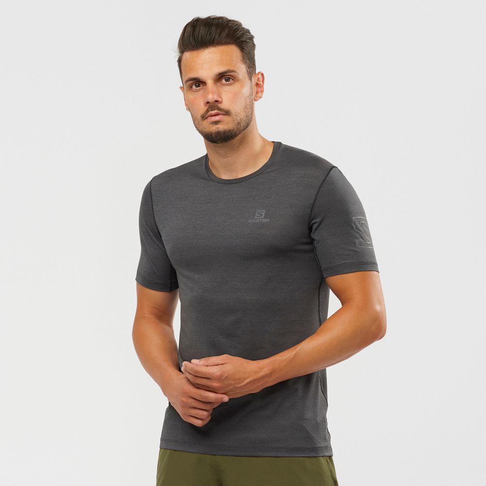 SALOMON OUTLINE Philippines - Men's Tee Shirt - Black | 218740-VZQ